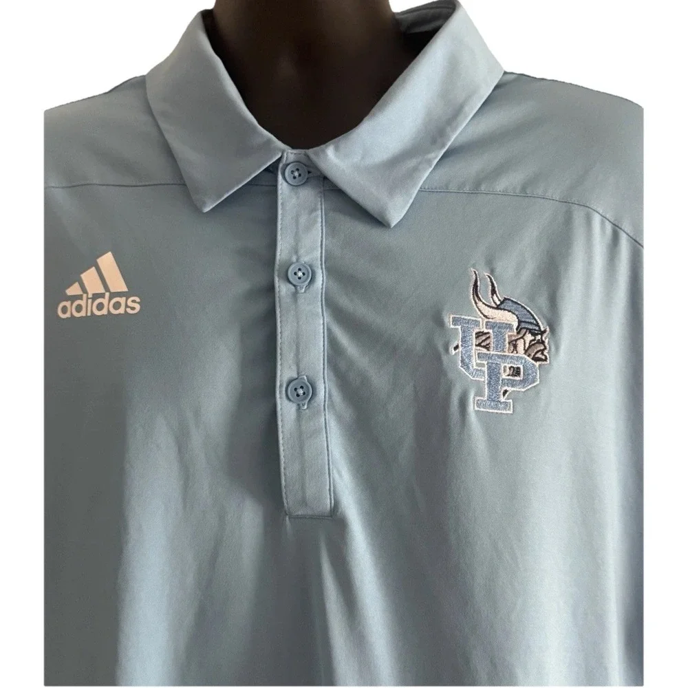 Adidas Golf Polo Shirt Blue Short Sleeve Men Sz‎ 2XL Union Pines HS Vikings Logo